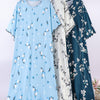 3-Pack Plus Size Short Sleeve Summer Night Dresses, Loose Fit Round Neck Floral Leaf Print with Ruffle Hem