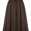 Plus Size A-Line Winter Maxi Skirt, Brown Wrinkle-Resistant Dress-Like Skirt with Decorative Buttons, Wide Swing, Machine Washable