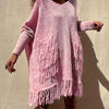 Plus Size Oversized Tassel V-Neck Knit Pullover Sweater — Elegant Handmade Fall/Winter