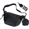 Women's Black PU Leather Crossbody Belt Bag – Convertible Waist & Shoulder Bag with Chain Detail, Zipper Closure