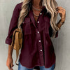 Women's Button-Front Collared Long Sleeve Shirt — Solid Casual Office Blouse