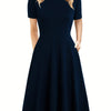 Elegant Retro A-Line Midi Dress Short Sleeve Fit-and-Flare Casual Dress for Women
