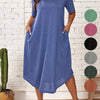 Plus Size Solid Crew Neck Tunic Dress - Casual Short Sleeve Summer Dress for Women