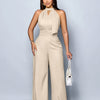 Women's Pleated Sleeveless Wide-Leg Jumpsuit with Cut-Out, Elegant Semi-Formal Summer Jumpsuit