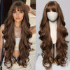 30-Inch (76 cm) Brown Curly Long Women's Wig with Bangs - Rose Net Cap, Natural Comfort Fit for Daily & Party Wear