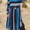 Plus Size Colorblock Stripe Midi Dress Long Sleeve Round Neck A-Line Tunic