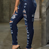 Women's High-Stretch Skinny Jeans Mid-Rise Distressed Geometric Ripped Semi-Sheer Denim