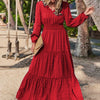 Textured V-Neck Smocked Maxi Dress, Long Sleeve A-Line Vacation Dress for Women