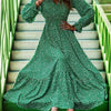 Plus Size Polka Dot V-Neck Long Sleeve Fit & Flare Maxi Dress