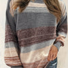 Plus Size Women's Crew Neck Pullover Sweater — Multicolor Stripe Knit, Loose Fit for Office & Casual