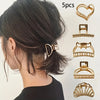 5-Pack Gold-Tone Heart Hair Clips — Sparkling Metal Hairpins with Cut-Out Design for Women, Casual & Formal