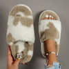 Faux Fur Open-Toe Platform House Slippers Single-Band Fuzzy Indoor Slides