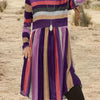 Plus Size Colorblock Stripe Midi Dress Long Sleeve Round Neck A-Line Tunic