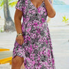 Plus Size Floral Deep V-Neck Short Sleeve Dress - Stretchy Fitted Casual Beach Dress for Spring Summer Fall
