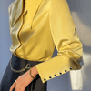 Women's Lapel Long Sleeve Casual Shirt - Button Front Solid Color Polyester Blouse
