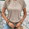 Women's Lace Sleeve Cropped Tee - Elegant Solid Color Summer Blouse, Breathable Machine-Washable Top