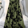 Women's Olive Green & Black Floral A-Line Skirt with Elastic Waistband - High-Rise Flowy Skirt for Spring & Fall