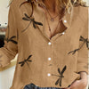 Women's Loose Fit Dragonfly Print Shirt - Lightweight Breathable Lapel Collar Blouse for Summer