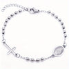 18K Gold-Plated 3mm Stainless Steel Bead Cross Bracelet Religious Rosary Wristband