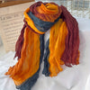 Gradient Blue Pleated Scarf - Lightweight Breathable Viscose Shawl Wrap, Boho Beach & Casual Long Scarf