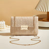 Straw-Textured Crossbody Bag with Gold Chain Strap – Lightweight Khaki Beige Flap Purse for Day-to-Night