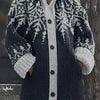 Plus Size Oversized Hooded Knit Coat - Chunky Jacquard Snowflake Embroidery, Contrast Trim, Casual Winter Coat