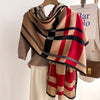 Color Block Striped Scarf for Women - Soft Warm Faux Shawl Wrap in Red Polyester