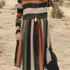 Plus Size Colorblock Stripe Midi Dress Long Sleeve Round Neck A-Line Tunic