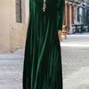 Plus Size Velvet Knee-Length Dress Round Neck Long Sleeve Straight Fit