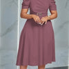 Women's V-Neck Ruched Midi Dress with Belted Waist, Short Sleeve Flowy Skirt for Spring/Summer