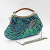 Vintage Peacock Feather Sequin Evening Clutch Beaded Party Handbag