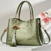 Beige Floral Commuter Handbag – Faux Leather Messenger Bag with Detachable Strap, Tassel & Gold Hardware