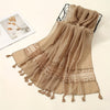 Embroidered Hollow Lace Tassel Scarf for Women — Elegant Lightweight Windproof Wrap for Cold Weather & Eid