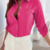 Elegant Women's Solid Button-Up Shirt - Cardigan Collar, 100% Polyester, Machine Washable for Spring/Fall