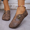 Women's Slip-On Loafers - Brown PU Round Toe Casual Shoes with Gold Buckle, TPR Sole, All-Season Comfort