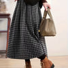 Women's Vintage Tweed Midi Skirt Dress - High-Waisted Thickened Winter Dress with Pockets, Machine Washable