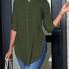 Women's Elegant Long-Sleeve Button-Front Blouse with Side Slit — Woven Polyester All-Season Office & Casual Shirt