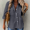 Women's Button-Front Collared Long Sleeve Shirt — Solid Casual Office Blouse