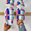 Tie-Dye Plush Slip-On Slippers for Women — Faux Fur Lining, EVA Non-Slip Sole, Pastel Multicolor Indoor House Shoes