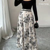 Women's Black & White Floral Maxi Dress - Square Neck Fitted Polyester, Machine Washable Party & Wedding Dress