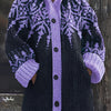 Plus Size Oversized Hooded Knit Coat - Chunky Jacquard Snowflake Embroidery, Contrast Trim, Casual Winter Coat