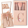 5-Piece Soft Fluffy Makeup Brush Set with Mirror – Rose Gold Letter Pattern, Travel Foundation & Eyeshadow Brushes