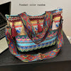 Boho Woven Fringe Bucket Bag – Geometric Embroidery, Adjustable Wide Strap, Lightweight Polyester Tote for Women