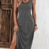 Women's Solid Crew Neck Tank Maxi Dress – Sleeveless Curved Hem Casual Bodycon for Spring and Summer