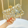 Gold Rhinestone Hollow Floral Evening Bag - Crossbody Clutch for Parties, Weddings & Gifts