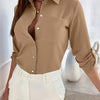 Elegant Women's Solid Button-Up Shirt - Cardigan Collar, 100% Polyester, Machine Washable for Spring/Fall