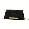 Pleated Evening Clutch with Gold Embellishment and Chain Strap, Party and Wedding Bag
