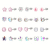 24-Piece Stainless Steel Star & Pink Floral Spiral Earrings Set – Hypoallergenic Studs & Swivel-In Mix
