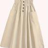 Plus Size Beige Flared Skirt with Side Pockets – Button Front Below-Knee Pleated Skirt for Office & Everyday Wear