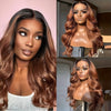 13x4 Lace Front Wig - Loose Body Wave Auburn Blonde with Black Roots | Heat-Resistant Synthetic Long Wavy Hair